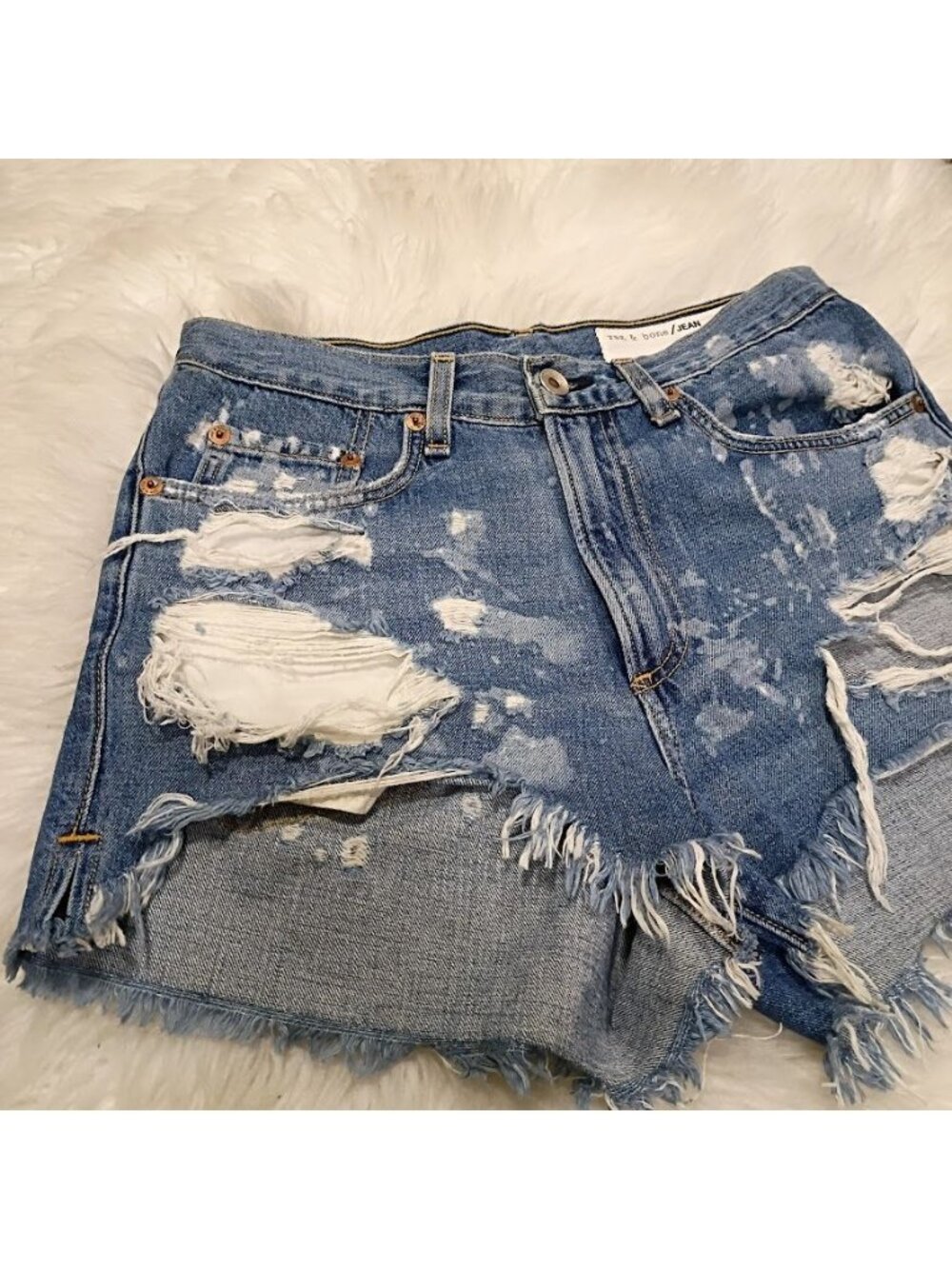 Rag & Bone Womens Distressed Denim High-Waisted Cutoff Shorts Blue Size 26 100% - Picture 11 of 12
